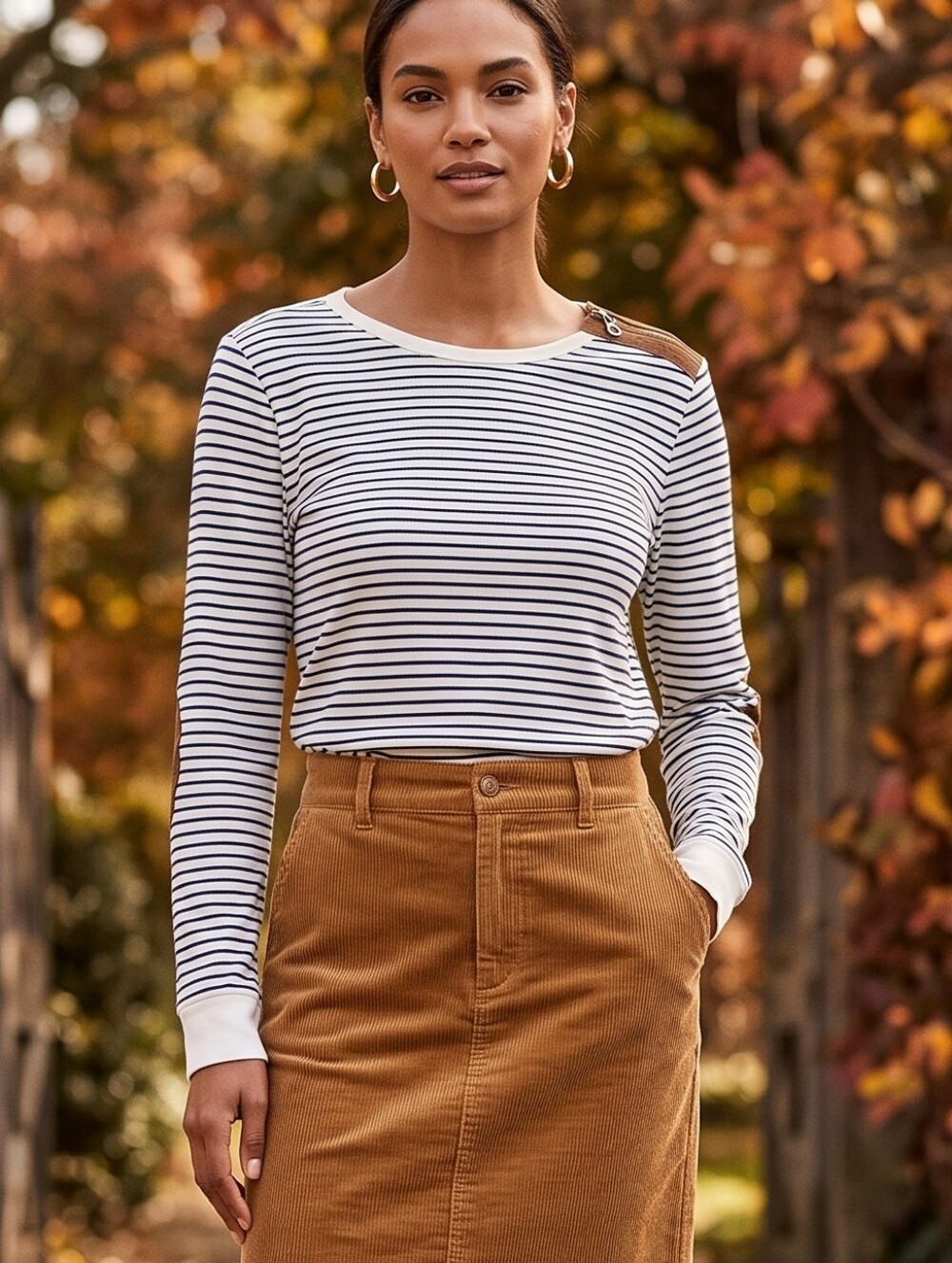 Lauren Ralph Lauren Striped Suede Patch Top Nautical Preppy Old Money Shirt